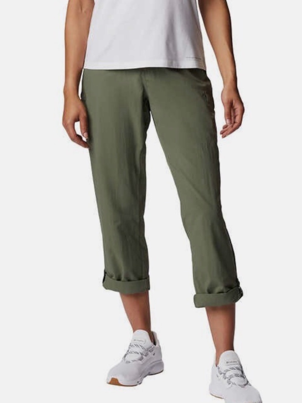 Cropped Olive Green Roll-Cuff Track Pants